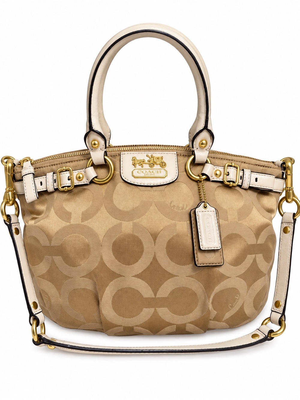 Coach Madison Op Art Sophia Satchel 18650 Khaki Beige Leather
